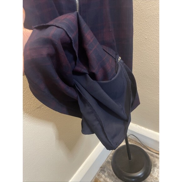 Forever 21 Navy Blue Red Plaid Front Zip Mini Overall Dress Sz Small Sleeveless - Picture 7 of 8